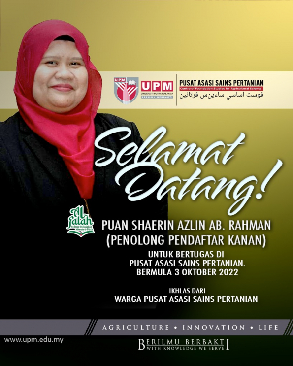 Selamat Datang Puan Shaerin Azlin Ab. Rahman (Penolong Pendaftar Kanan)