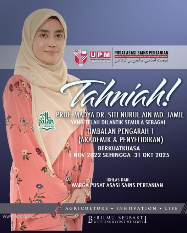Tahniah Prof. Madya Dr. Siti Nurul Ain Md. Jamil (Timbalan Pengarah 1)